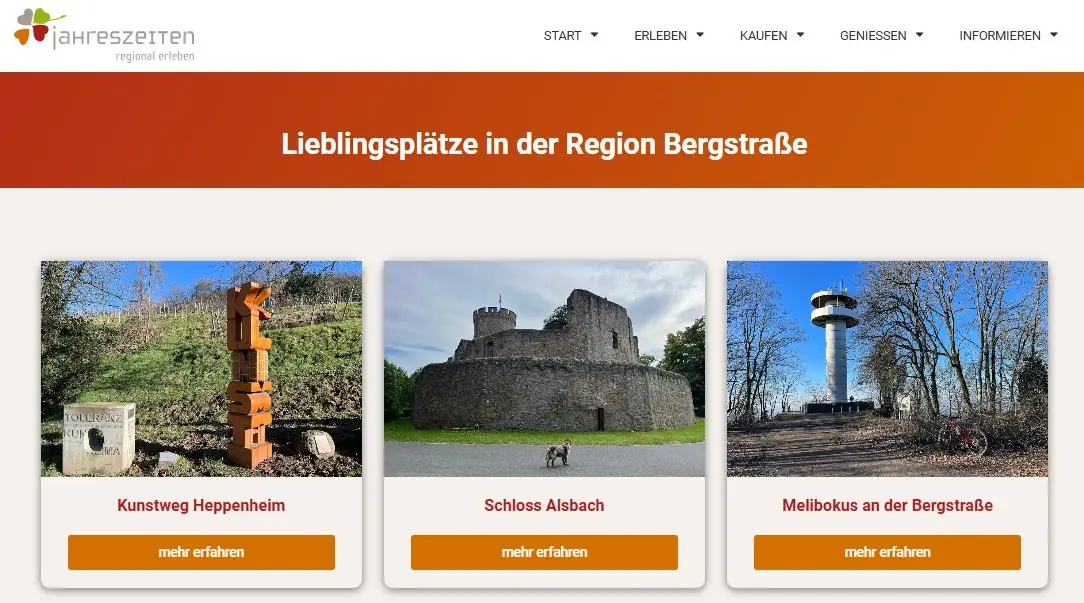 Jahreszeiten regional erleben - Lieblingsplatz - Regionales an der Bergstrasse - Webseite